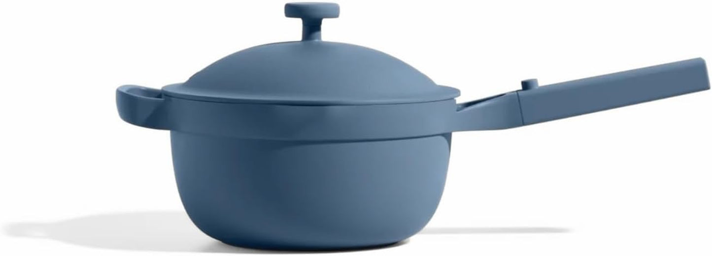 Perfect Pot -Mini 2.5Qt Nonstick Ceramic Sauce Pan with Lid | Versatile Cookware for Stovetop and Oven | Steam, Bake, Braise, Roast | PTFE & Pfoa-Free | Toxin-Free, Easy to Clean | Blue Salt