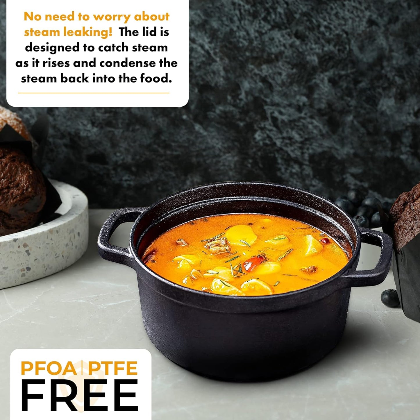 5.2 Quart Pre-Seasoned Cast Iron Dutch Oven with Lid and Handles - Versatile Black Cast Iron Skillet - Shallow Cookware for Casseroles and Braising Dishes - Works with Induction Stovetops