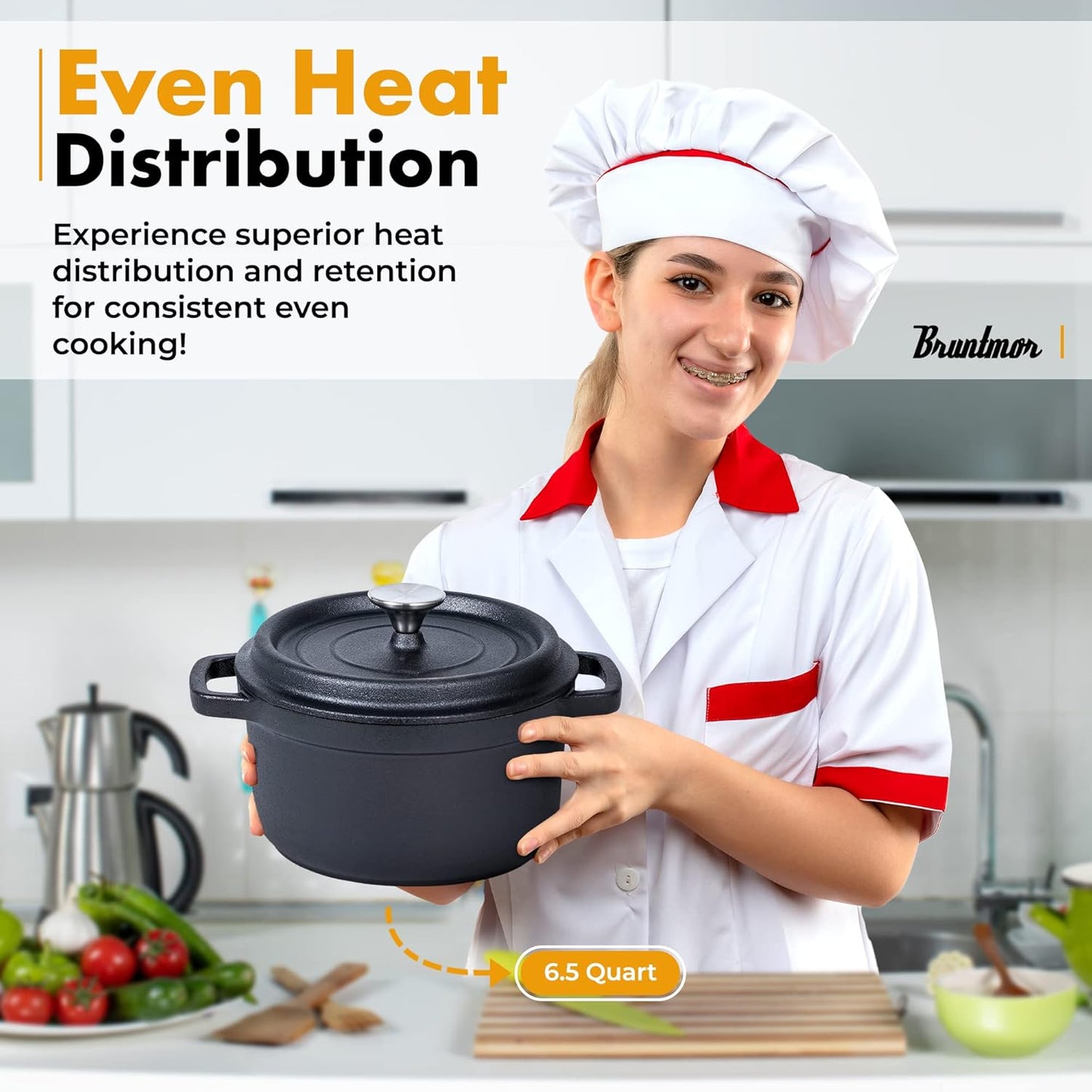 5.2 Quart Pre-Seasoned Cast Iron Dutch Oven with Lid and Handles - Versatile Black Cast Iron Skillet - Shallow Cookware for Casseroles and Braising Dishes - Works with Induction Stovetops