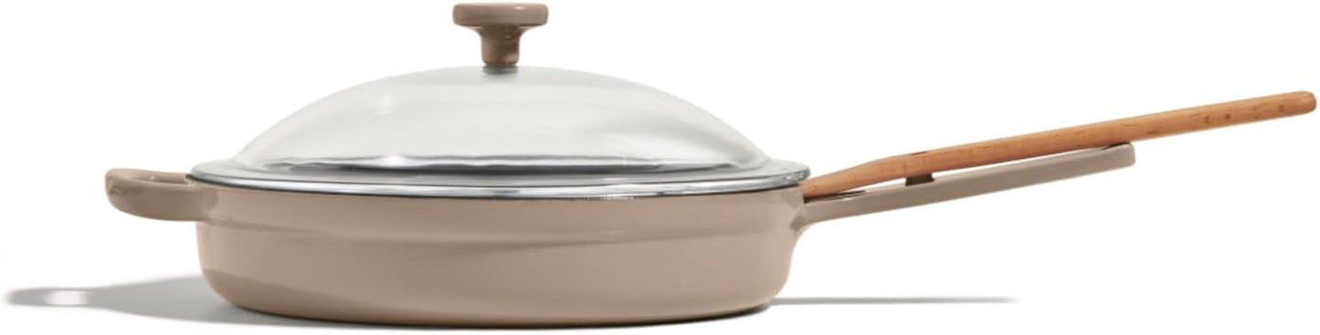 Cast Iron Always Pan | Premium Enameled, Toxin-Free Surface | 10-Inch 8-In-1 Multifunctional Cookware System | Lid, Handle Covers | Heavy Duty Skillet | Oven & High Heat Safe | Steam