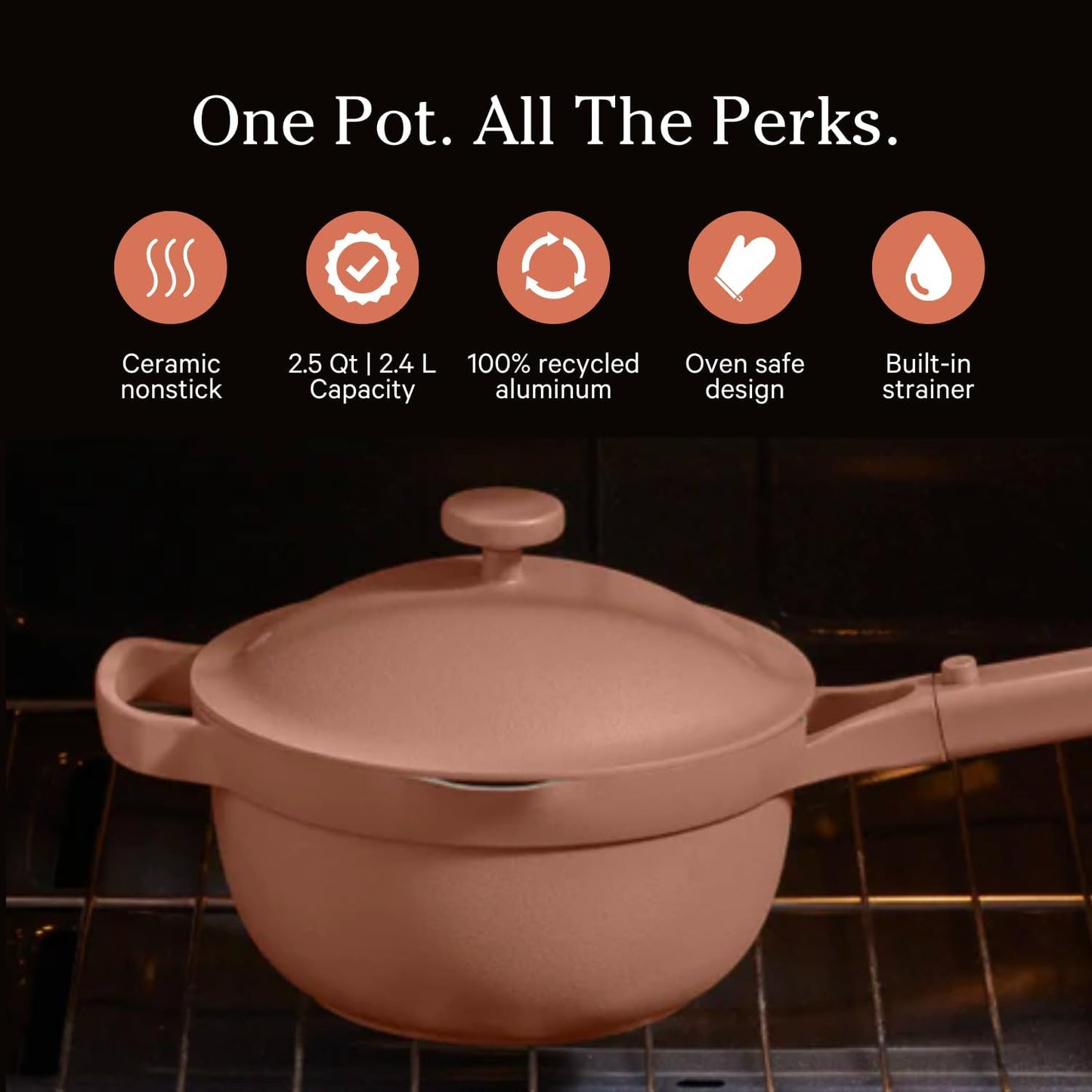 Say goodbye to kitchen chaos with the Perfect Pot! 🍳✨ This 2.5 Qt nonstick ceramic saucepan is your go-to for stovetop and oven magic. Steam, bake, braise, or roast – it's toxin-free and super easy to clean! #CookingMadeEasy #HealthyLiving