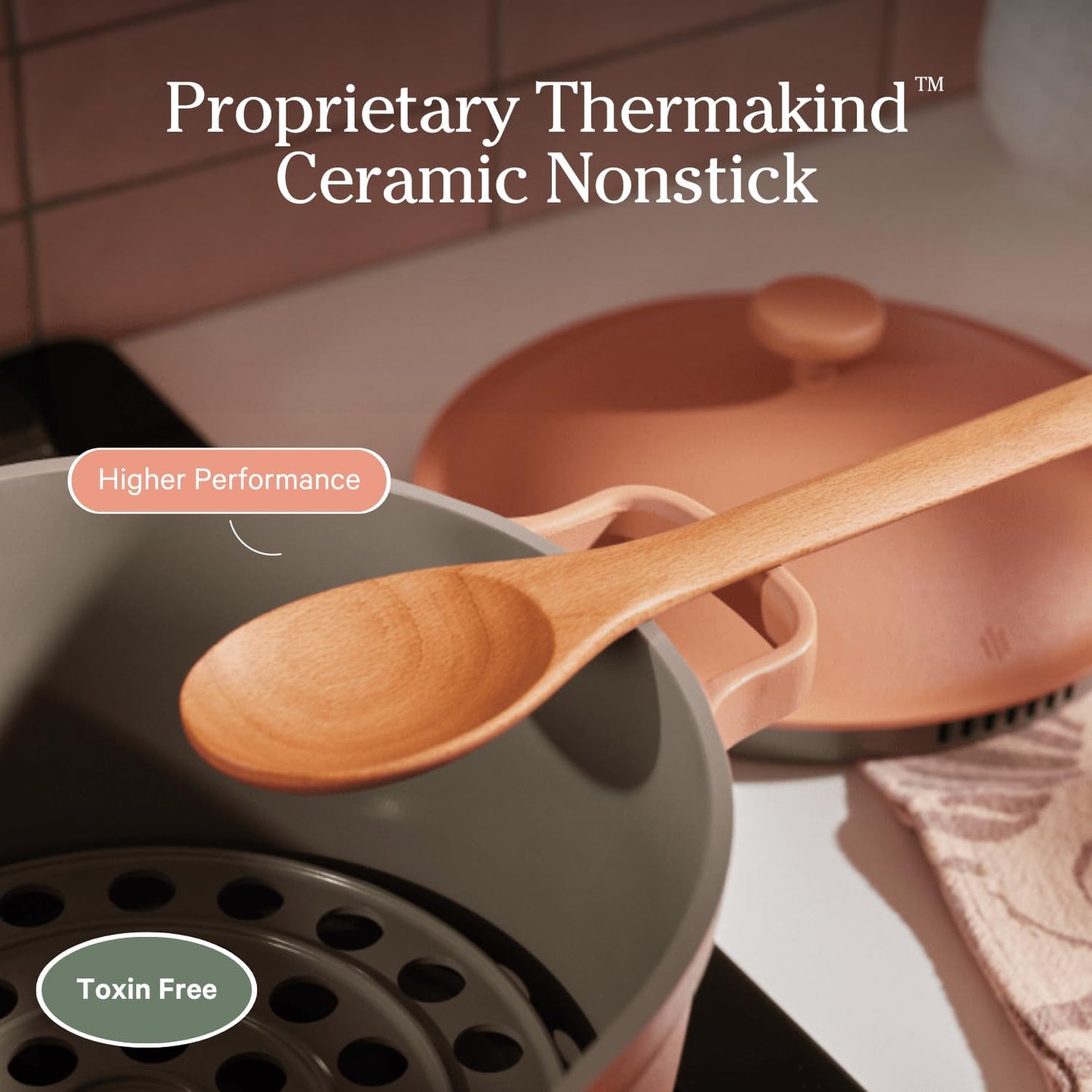 Perfect Pot - 5.5 Qt. Nonstick Ceramic Sauce Pan with Lid | Versatile Cookware for Stovetop and Oven | Steam, Bake, Braise, Roast | PTFE and Pfoa-Free | Toxin-Free, Easy to Clean | Spice