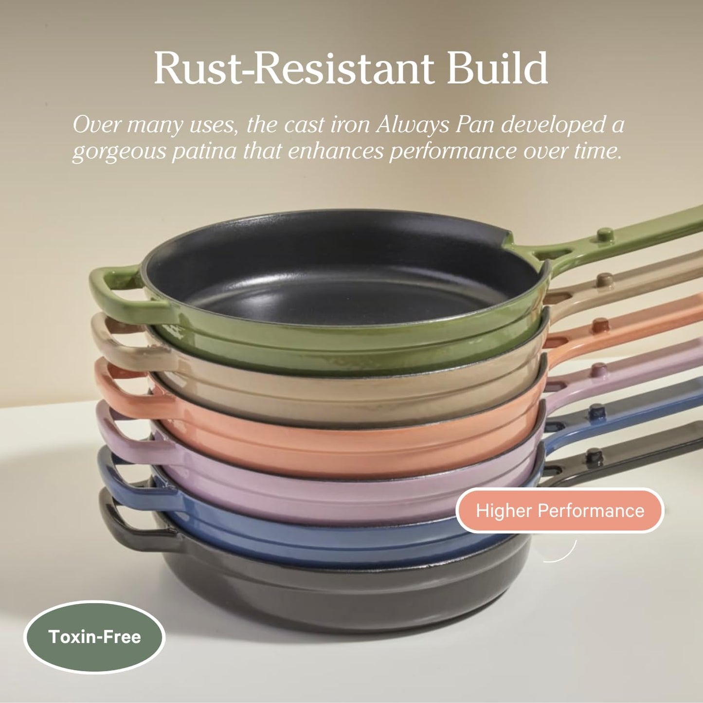 Cast Iron Always Pan | Premium Enameled, Toxin-Free Surface | 10-Inch 8-In-1 Multifunctional Cookware System | Lid, Handle Covers | Heavy Duty Skillet | Oven & High Heat Safe | Steam