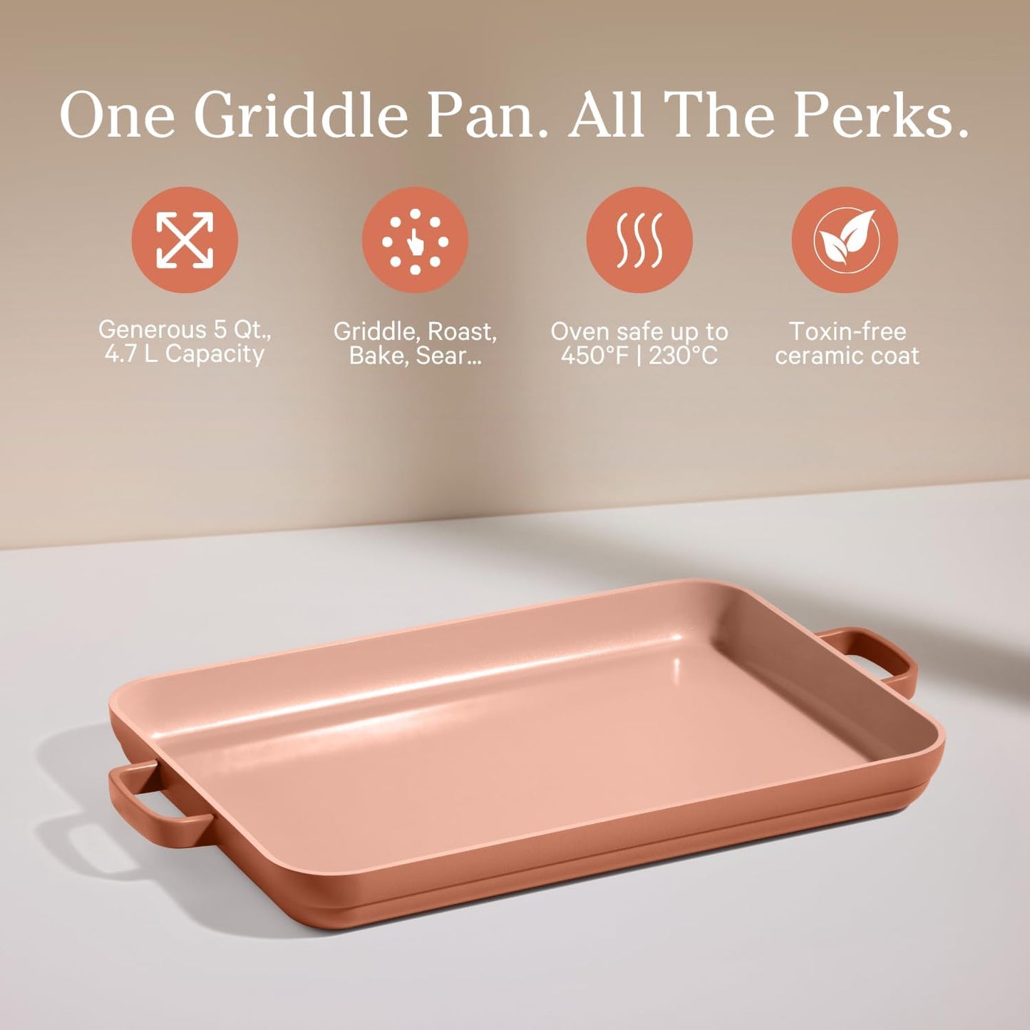 Griddle Pan - Versatile Nonstick Ceramic Sheet Pan & Stovetop Griddle | Toxin-Free, Dual-Use, with Ergonomic Handles | 5 Qt Capacity, Oven Safe up to 450°F | Spice