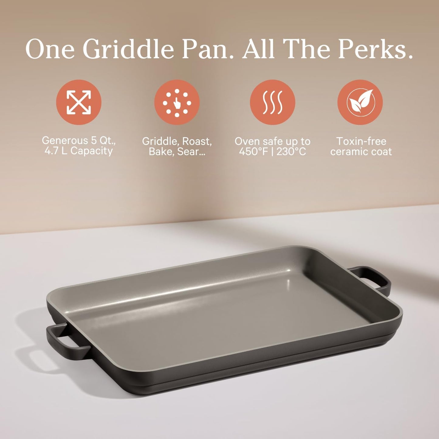 Griddle Pan - Versatile Nonstick Ceramic Sheet Pan & Stovetop Griddle | Toxin-Free, Dual-Use, with Ergonomic Handles | 5 Qt Capacity, Oven Safe up to 450°F | Char