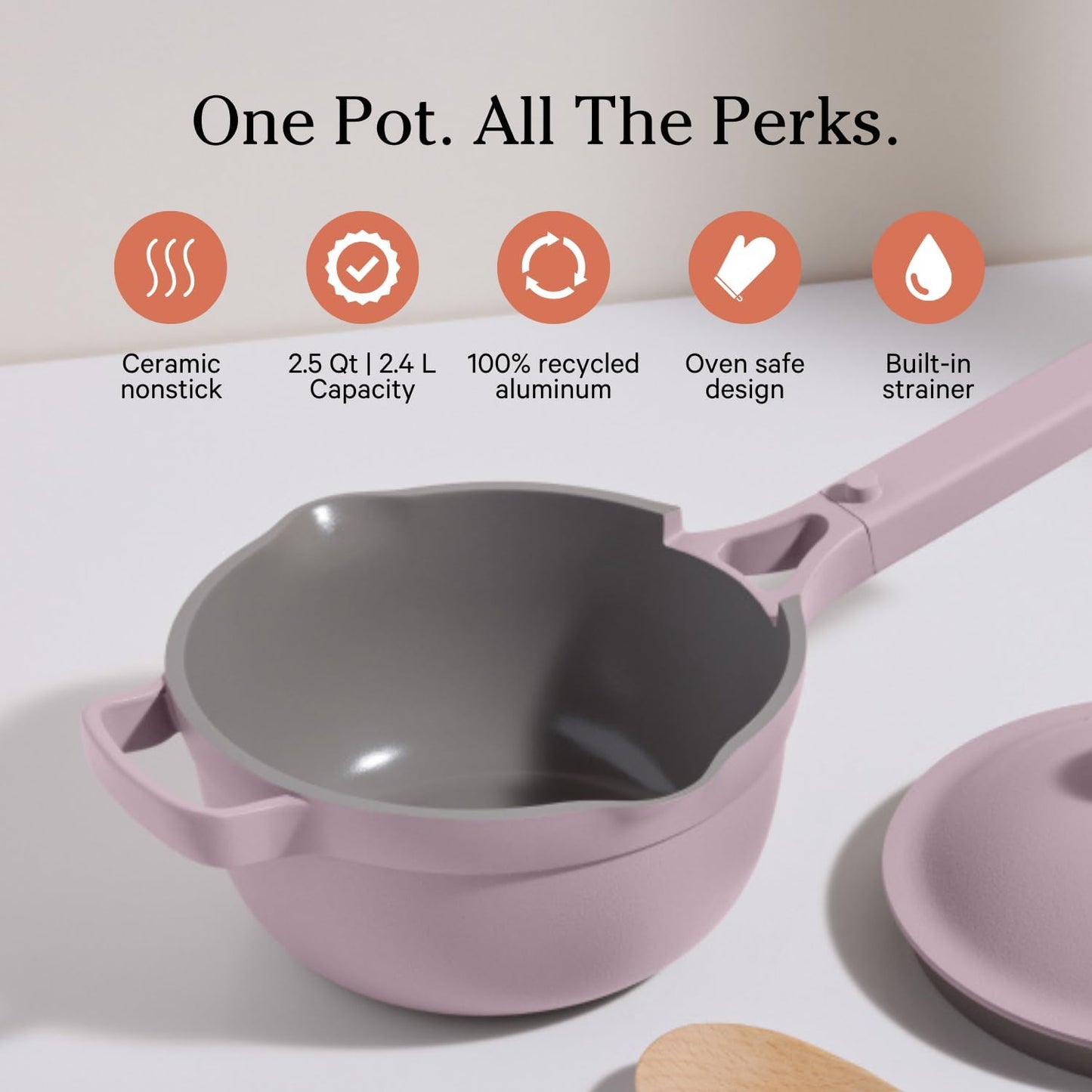 Perfect Pot - Mini 2.5Qt Nonstick Ceramic Sauce Pan with Lid | Versatile Cookware for Stovetop and Oven | Steam, Bake, Braise, Roast | PTFE & Pfoa-Free | Toxin-Free, Easy to Clean | Lavender