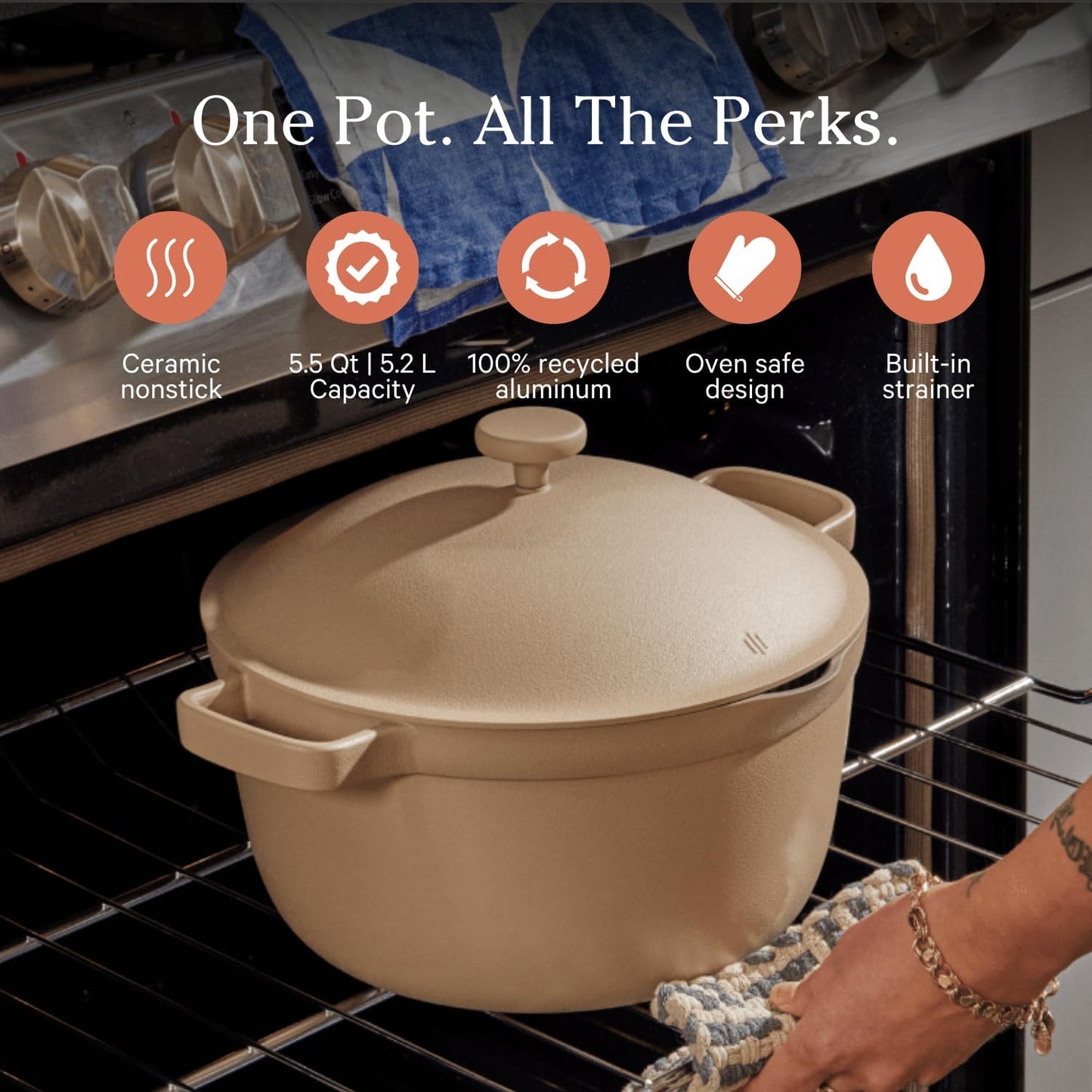 Perfect Pot - 5.5 Qt. Nonstick Ceramic Sauce Pan with Lid | Versatile Cookware for Stovetop and Oven | Steam, Bake, Braise, Roast | PTFE and Pfoa-Free | Toxin-Free, Easy to Clean | Steam
