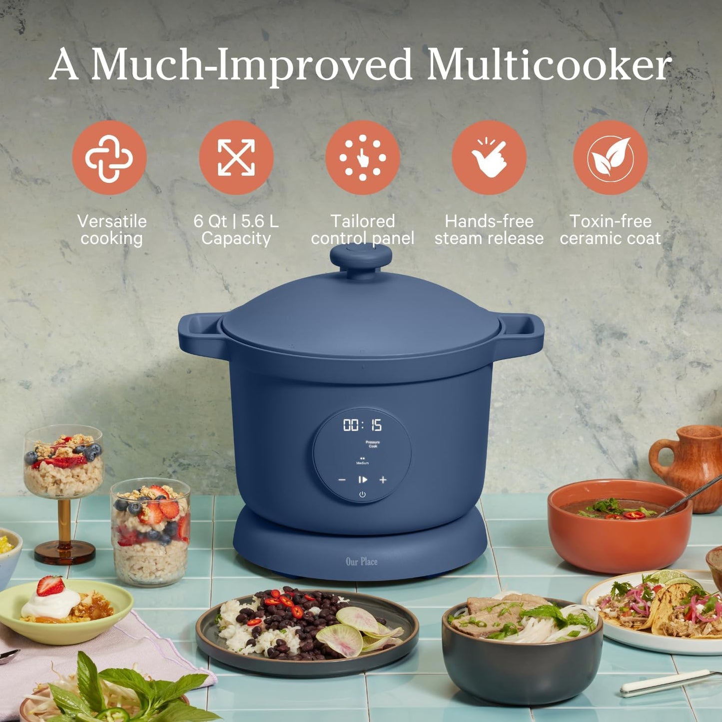 Dream Cooker | 6-Quart Multicooker | 4 Versatile Modes | Pressure Cook, Slow Cook, Sear & Saute, Keep Warm | Hands-Free Steam Release | Tailored Control Panel | Blue Salt