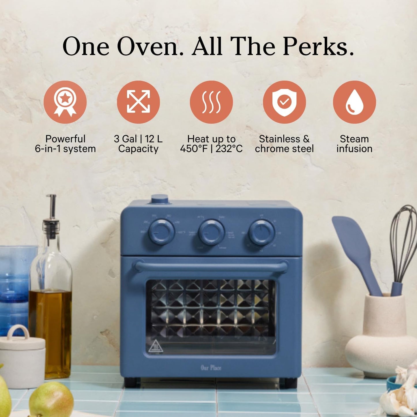 Wonder Oven | 6-In-1 Air Fryer & Toaster Oven with Steam Infusion | Compact, Countertop Friendly, Fast Preheat, Multifunctional | Air Fry, Toast, Roast, Bake, Reheat & Broil | Blue Salt