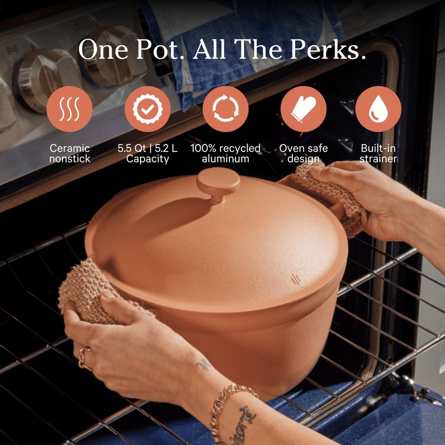 Perfect Pot - 5.5 Qt. Nonstick Ceramic Sauce Pan with Lid | Versatile Cookware for Stovetop and Oven | Steam, Bake, Braise, Roast | PTFE and Pfoa-Free | Toxin-Free, Easy to Clean | Spice