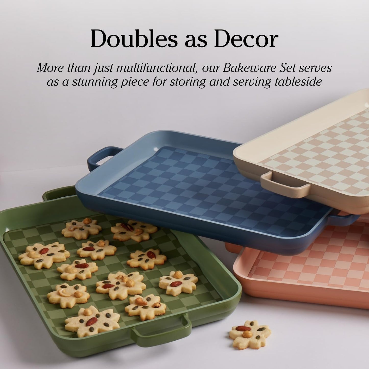 Bakeware Set | 5-Piece Nonstick, Toxin-Free, Ceramic, Stoneware Set with Oven Pan, Bakers, & Oven Mat | Space-Saving Nesting Design | Oven-Safe | Bake, Roast, Griddle and More | Blue Salt