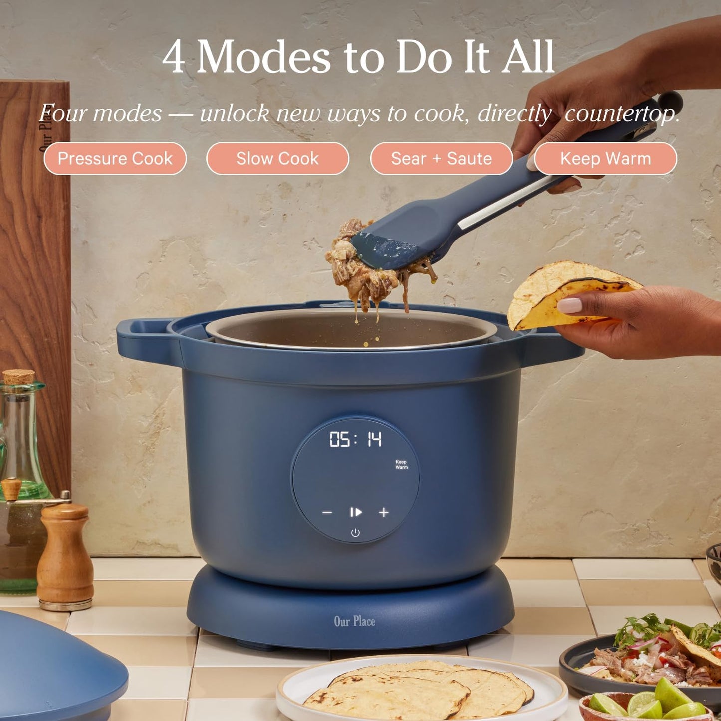 Dream Cooker | 6-Quart Multicooker | 4 Versatile Modes | Pressure Cook, Slow Cook, Sear & Saute, Keep Warm | Hands-Free Steam Release | Tailored Control Panel | Blue Salt