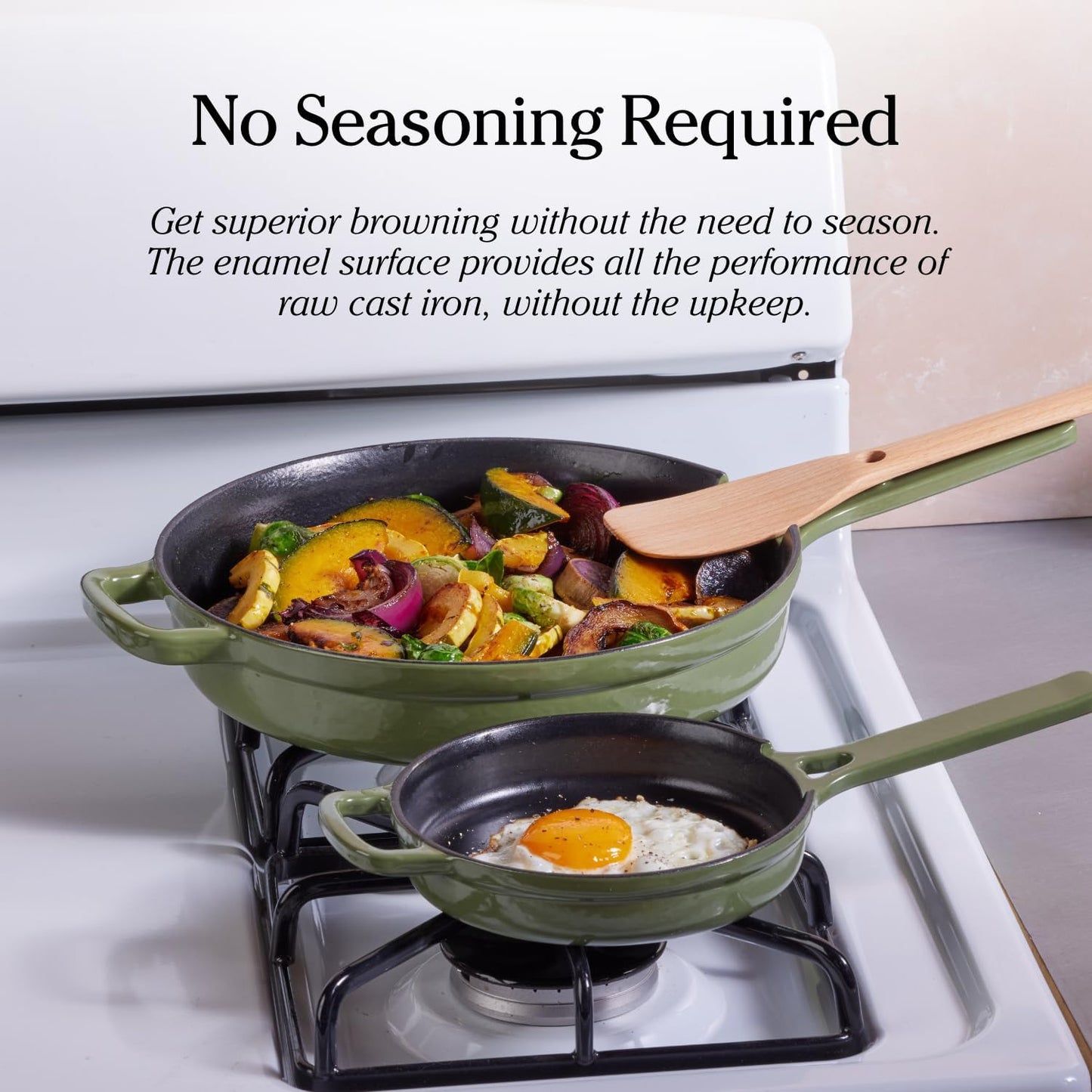 Cast Iron Always Pan | Premium Enameled, Toxin-Free Surface | 10-Inch 8-In-1 Multifunctional Cookware System | Lid, Handle Covers | Heavy Duty Skillet | Oven & High Heat Safe | Steam