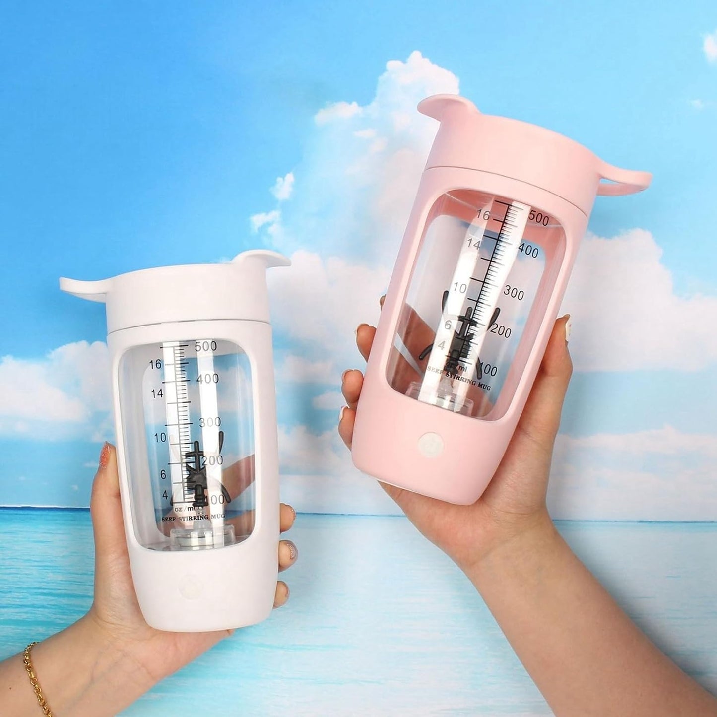 USB Electric Protein Shake ,Electric Shaker Cup Fully Automatic Mixing Cup Rechargeable Sports Portable Protein Powder Shaker Cup (Pink)