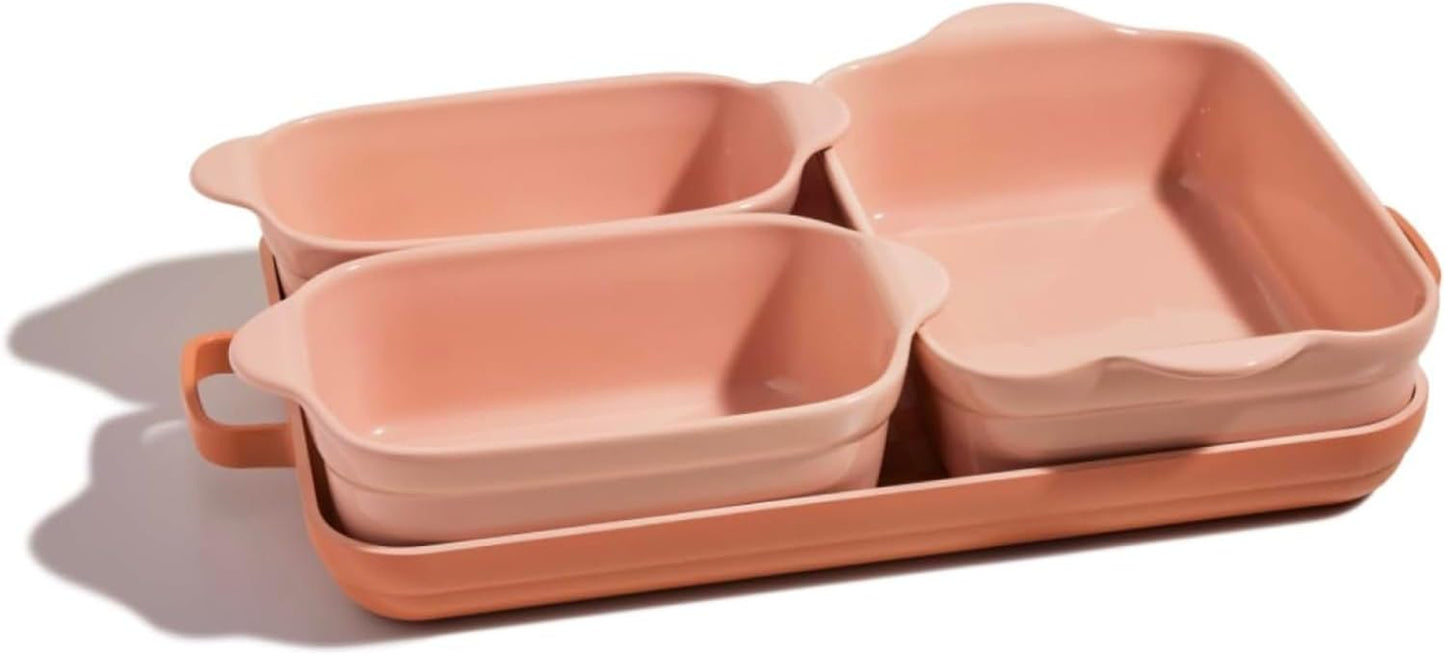Bakeware Set | 5-Piece Nonstick, Toxin-Free, Ceramic, Stoneware Set with Oven Pan, Bakers, & Oven Mat | Space-Saving Nesting Design | Oven-Safe | Bake, Roast, Griddle and More | Spice