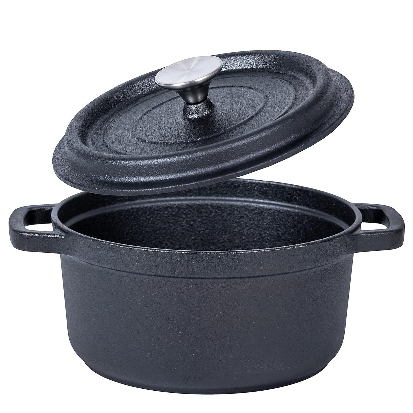 5.2 Quart Pre-Seasoned Cast Iron Dutch Oven with Lid and Handles - Versatile Black Cast Iron Skillet - Shallow Cookware for Casseroles and Braising Dishes - Works with Induction Stovetops
