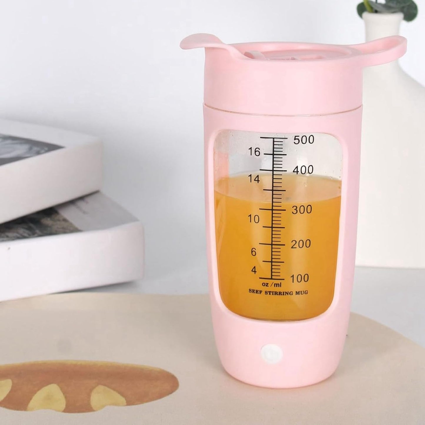 USB Electric Protein Shake ,Electric Shaker Cup Fully Automatic Mixing Cup Rechargeable Sports Portable Protein Powder Shaker Cup (Pink)