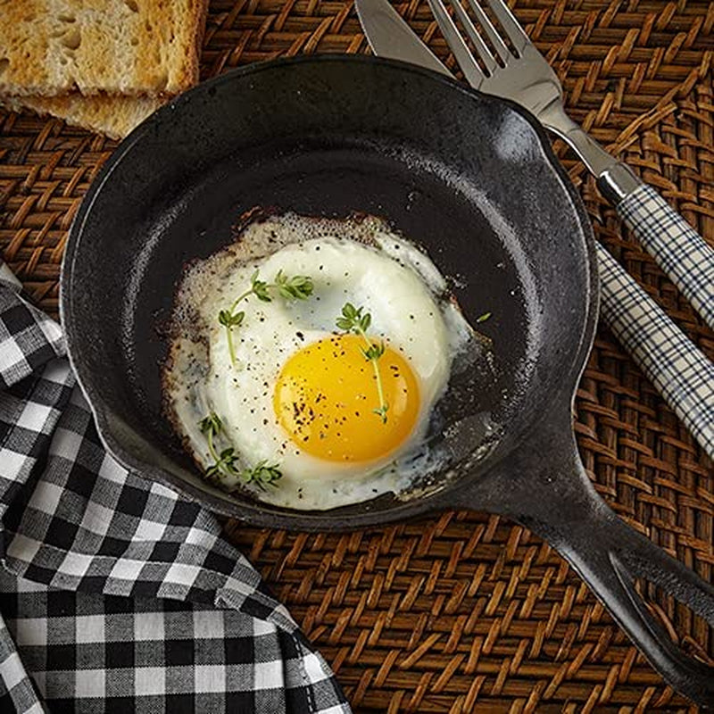 6 Inch Cast Iron Skillet, Frying Pan with Drip-Spouts, Pre-Seasoned Oven Safe Cookware, Camping Indoor and Outdoor Cooking, Grill Safe, Restaurant Chef Quality