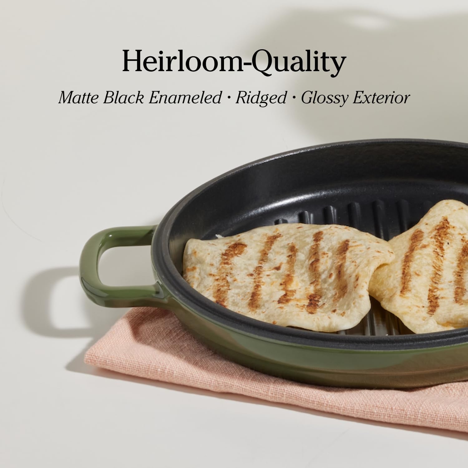 Cast Iron Hot Grill | Toxin-Free, 10.5" Round, Enameled Cast Iron Grill Pan | Indoor Serious Searing & Grill Marks | Oven Safe up to 500°F | Easy to Clean & Maintain | Spice