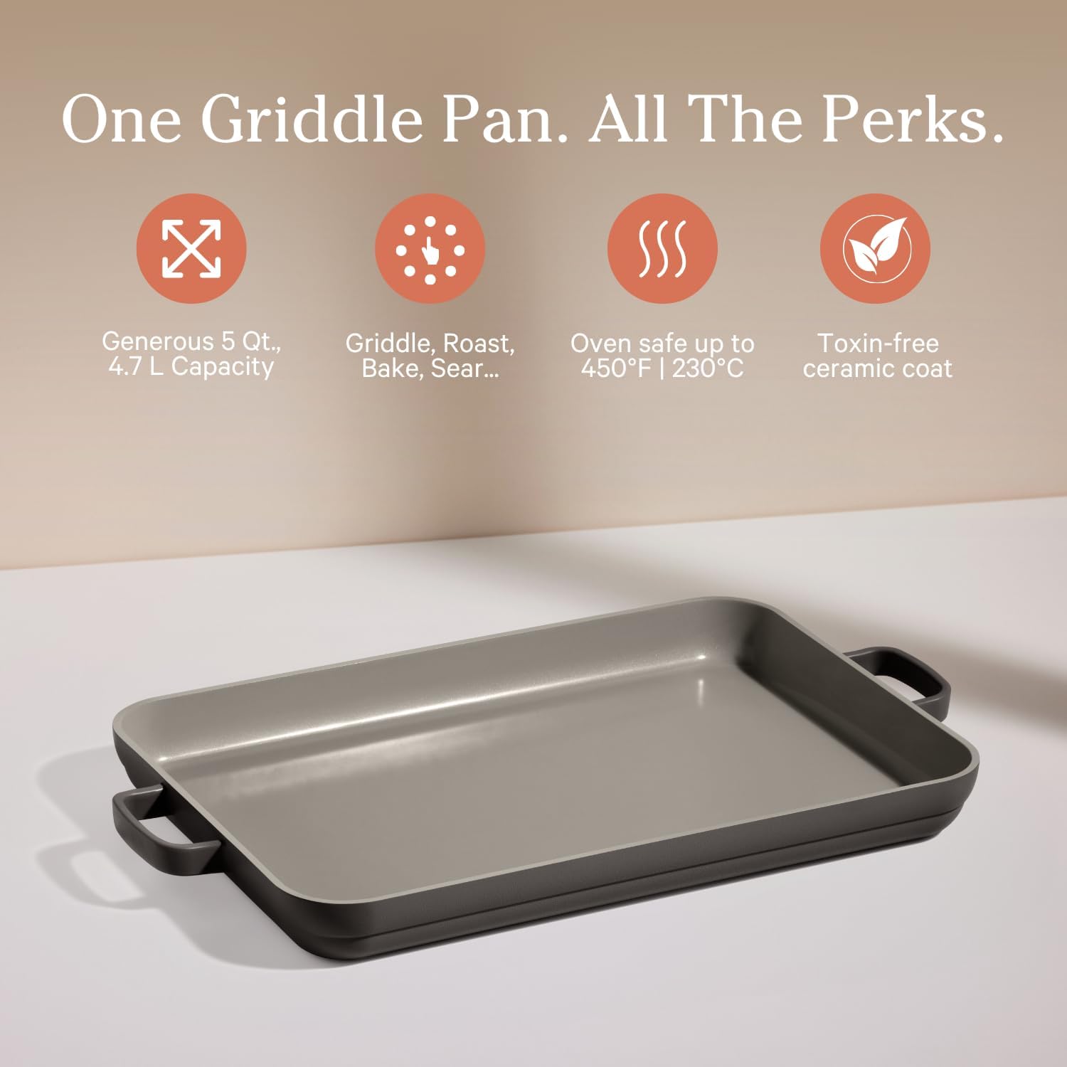 Griddle Pan - Versatile Nonstick Ceramic Sheet Pan & Stovetop Griddle | Toxin-Free, Dual-Use, with Ergonomic Handles | 5 Qt Capacity, Oven Safe up to 450°F | Char