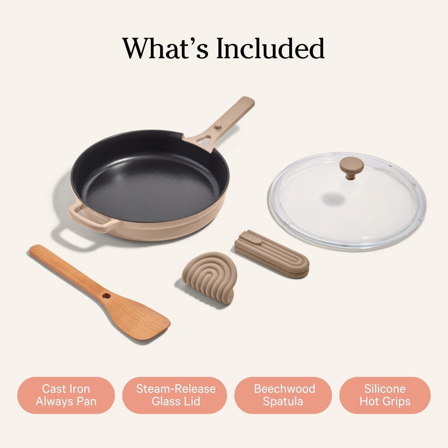 Cast Iron Always Pan | Premium Enameled, Toxin-Free Surface | 10-Inch 8-In-1 Multifunctional Cookware System | Lid, Handle Covers | Heavy Duty Skillet | Oven & High Heat Safe | Steam