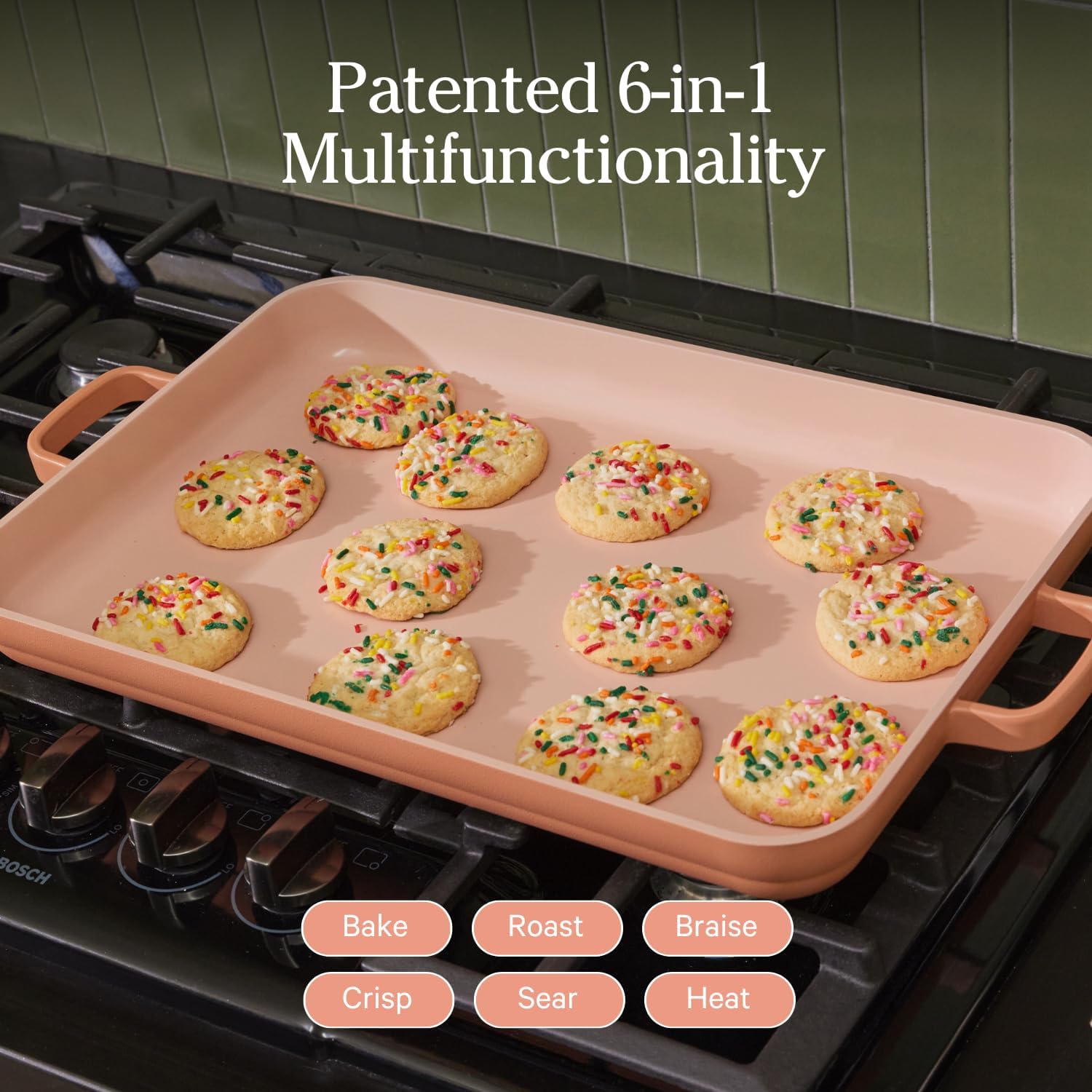 Bakeware Set | 5-Piece Nonstick, Toxin-Free, Ceramic, Stoneware Set with Oven Pan, Bakers, & Oven Mat | Space-Saving Nesting Design | Oven-Safe | Bake, Roast, Griddle and More | Spice