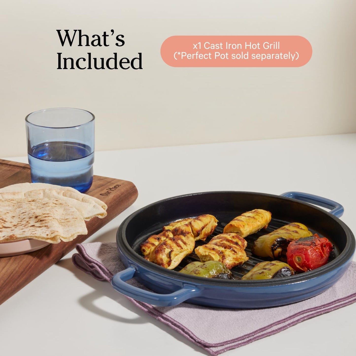 Cast Iron Hot Grill | Toxin-Free, 10.5" Round, Enameled Cast Iron Grill Pan | Indoor Serious Searing & Grill Marks | Oven Safe up to 500°F | Easy to Clean & Maintain | Spice